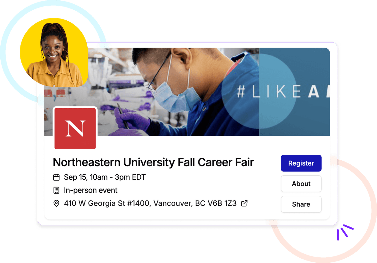Screenshot of candidate experience on Withe Career Fair Platform